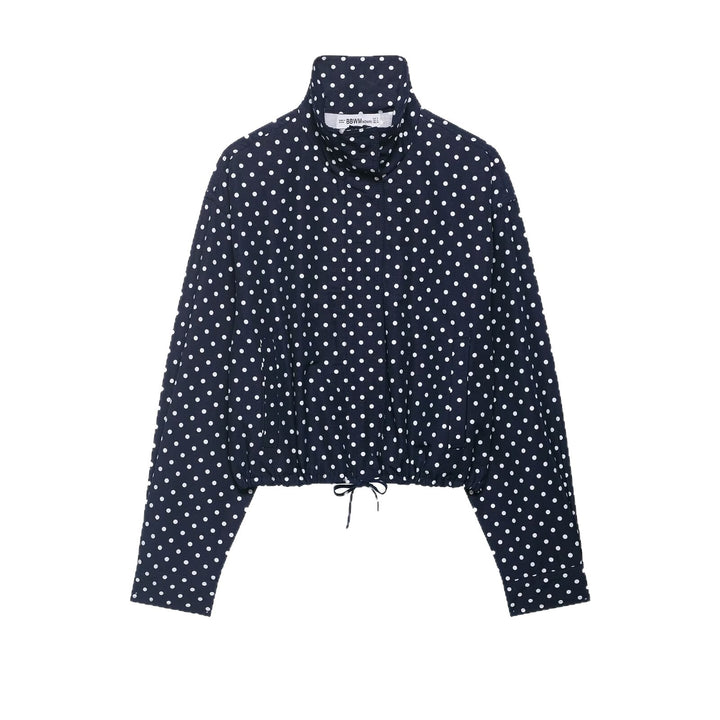 Damen Gepunktete Cropped-Blusenjacke mit Stehkragen, Tunnelzug und Eingrifftaschen Echoarchiv