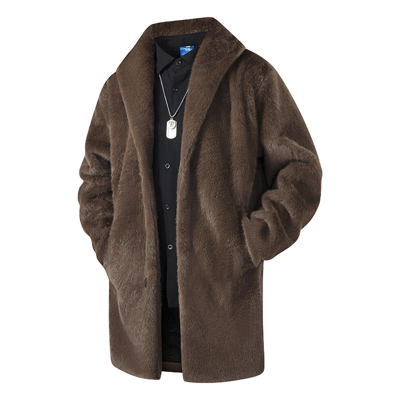 Herren Langer Kunstfell-Mantel mit Oversize-Schnitt und Schalkragen Echo Archiv