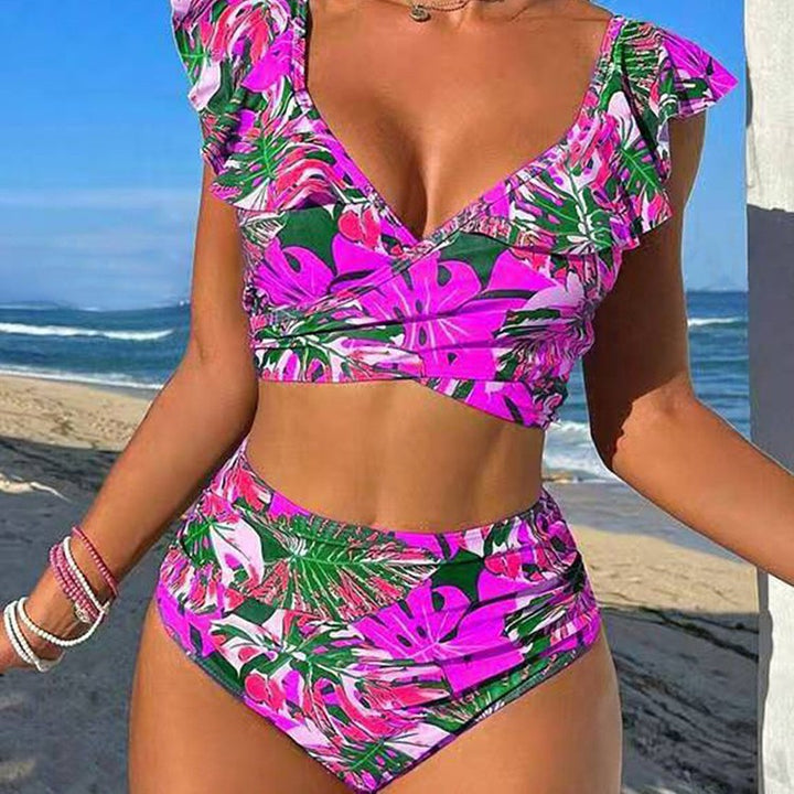 Damen Hoch-tailliertes Badebikini mit verspielten Rüschendetails Echo Archiv