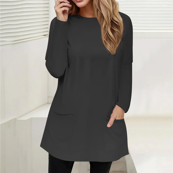 Damen Freizeit Longline Tunika mit Rundhalsausschnitt und aufgesetzten Taschen Echoarchiv