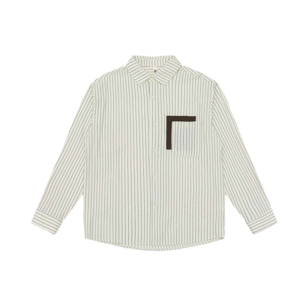 Unisex Lässiges Oversize‑Hemd mit vertikaler Nadelstreifenstruktur und kontrastierter Brusttasche Echoarchiv