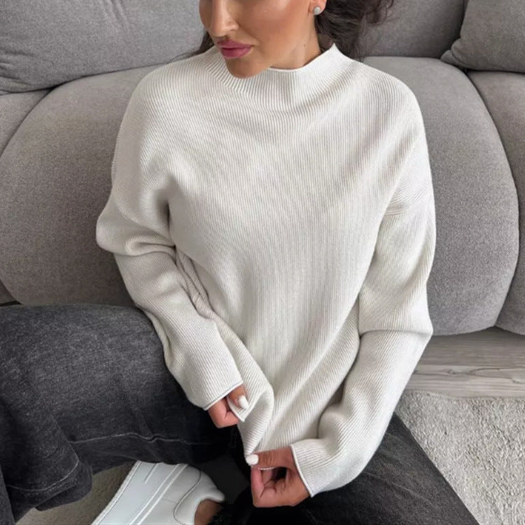 Damen Oversize-Feinstrickpullover mit Stehkragen und geriffelter Struktur – Mavelle