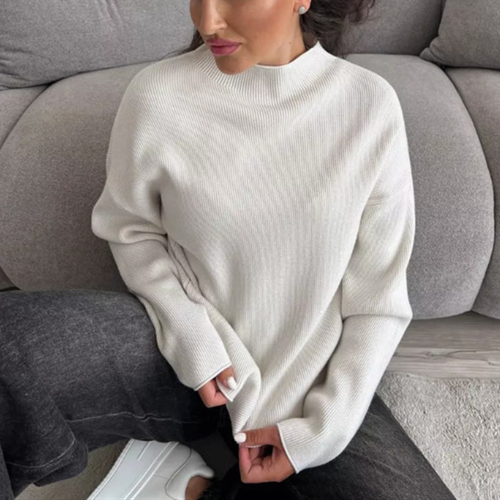 Damen Oversize-Feinstrickpullover mit Stehkragen und geriffelter Struktur – Mavelle
