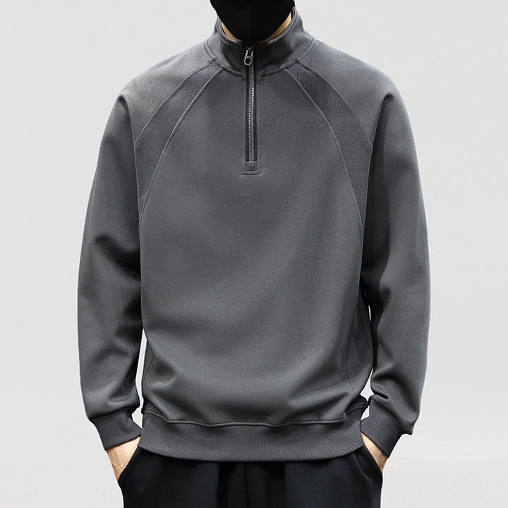 Herren Oversize-Halbzip-Sweatshirt mit hohem Stehkragen, Raglanärmeln & gerippten Abschlüssen Echoarchiv