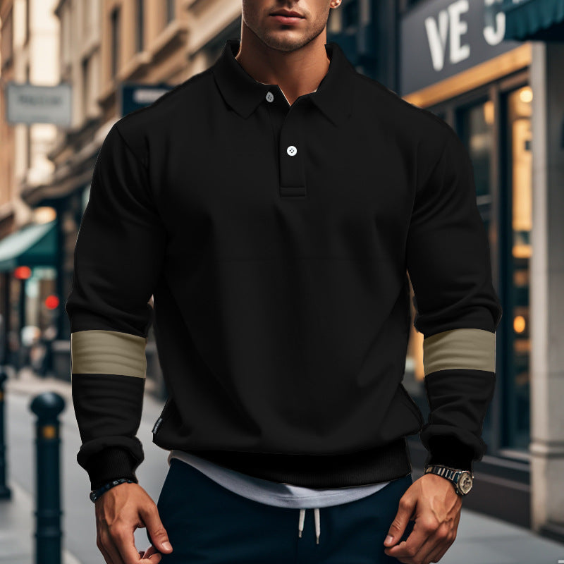 Herren sportliches Sweatshirt mit modernem Stehkragen und eleganten Kontrastärmel Echoarchiv