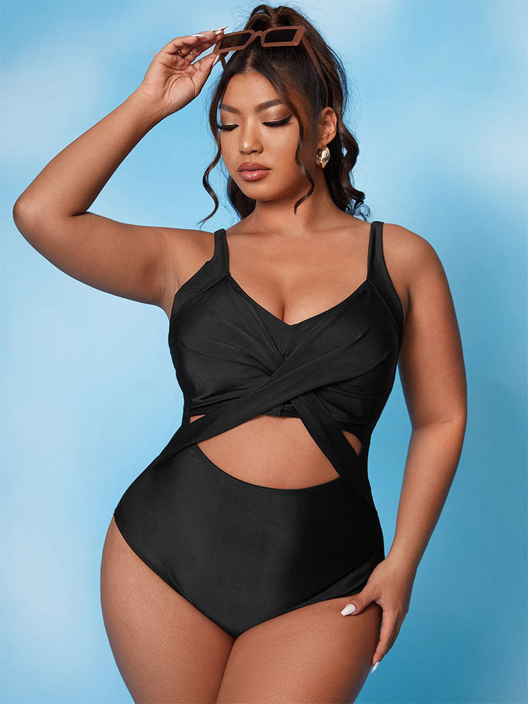 Damen einteiliger Badeanzug mit raffiniertem Wickel-Design und strategischen Cut-Outs Echo Archiv