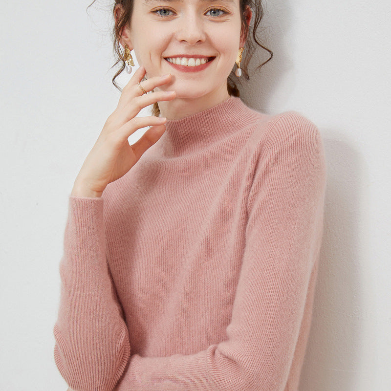 Damen Leichter taillierter Mockneck-Pullover in kaschmirähnlicher Mohair-Optik mit feiner Rippenstruktur Echoarchiv