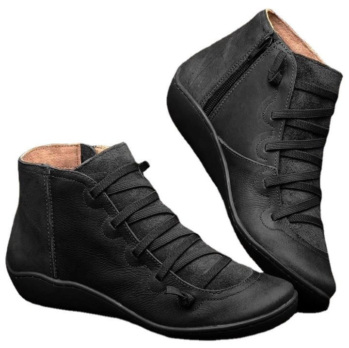 Damen nan Komfort-Stiefelette mit elastischer Zierschnürung gepolstertem Fußbett und seitlichem Reißverschluss Echo Archiv