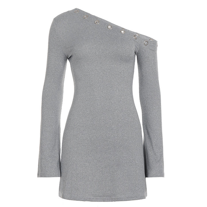 Damen Ein-Schulter Longsleeve-Minikleid mit Ösenbordüre Echo Archiv