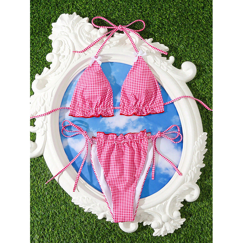 Damen Retro Karomuster Bikini mit Raffungen Echo Archiv