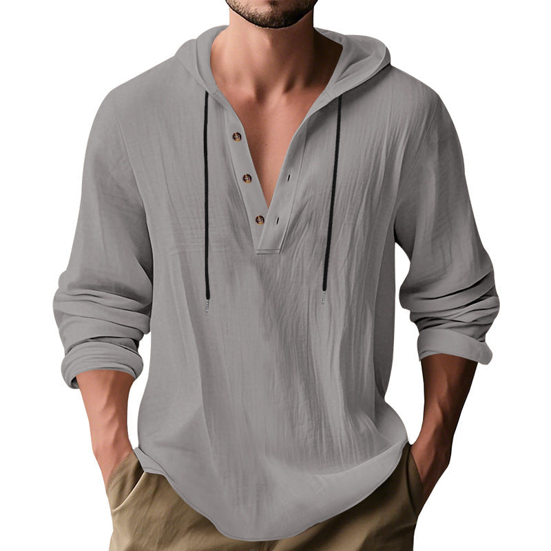 Herren lässiges Langarm-Hoodie mit Knopfleiste und Echoarchivrnem Schnitt Echoarchiv