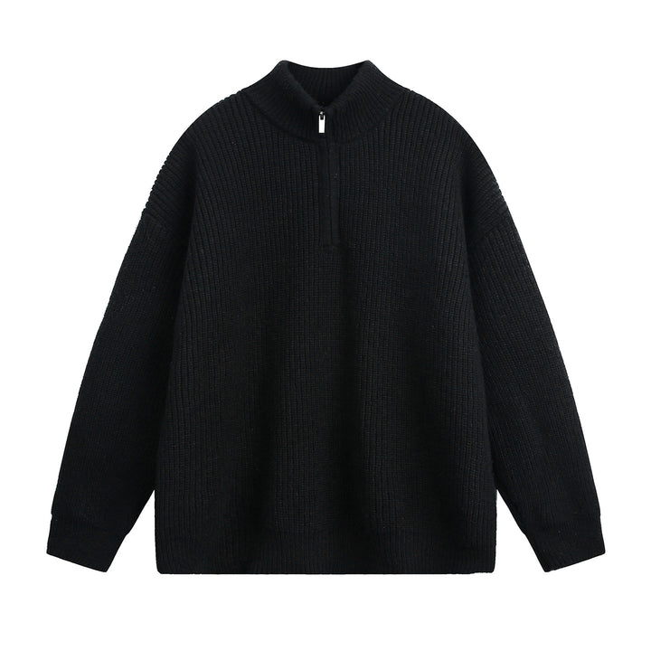 Unisex Oversize Grobstrickpullover mit Halbreißverschluss und Stehkragen Echo Archiv