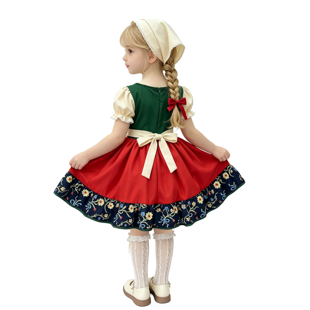 Damen nan traditionelles Kinderdirndl mit besticktem Rock und Spitzenschürze Echo Archiv