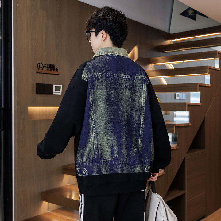 Unisex Oversized Sweatshirt mit blauem Denim-Design und Stehkragen Echoarchiv