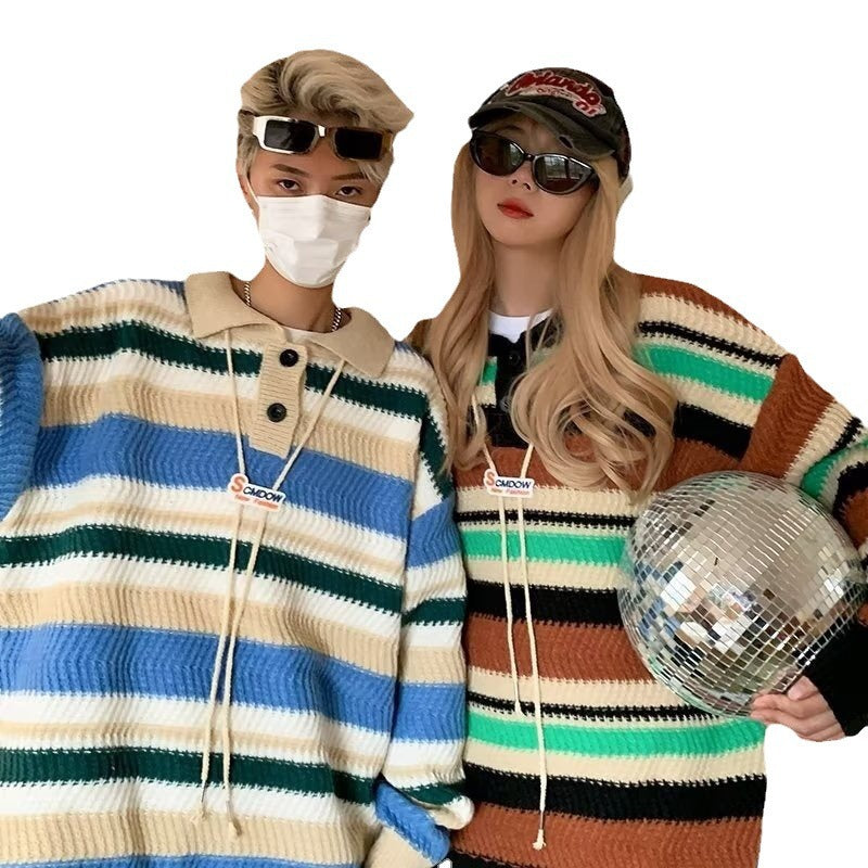 Herren lässige Strickjacke mit stylischem Kragen und kontrastierenden Streifen Echoarchiv