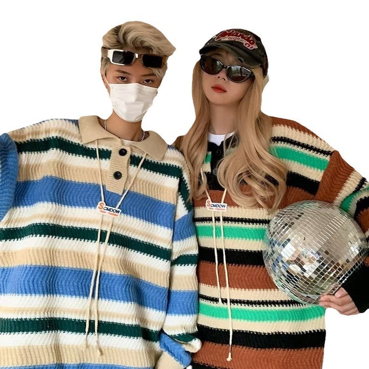 Herren lässige Strickjacke mit stylischem Kragen und kontrastierenden Streifen Echoarchiv