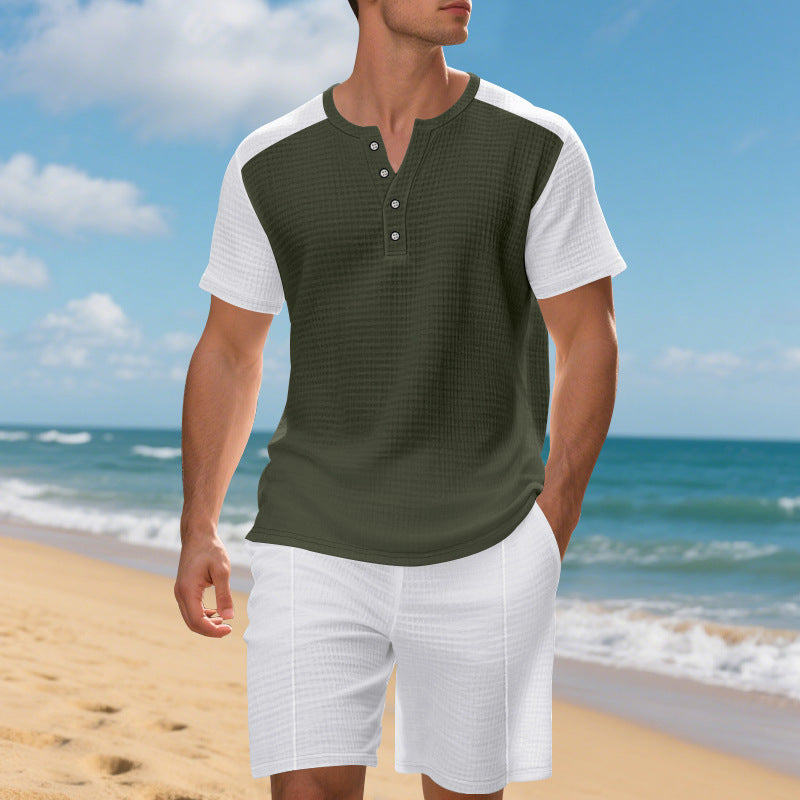 Herren lässiges Shorts- und T-Shirt-Set mit strukturierter Oberfläche Echoarchiv