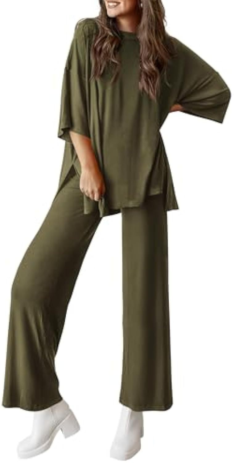 Damen Lässiges Lounge-Set aus weichem Jersey mit Oversize-Tunika und weiter Palazzo-Hose – Élanora