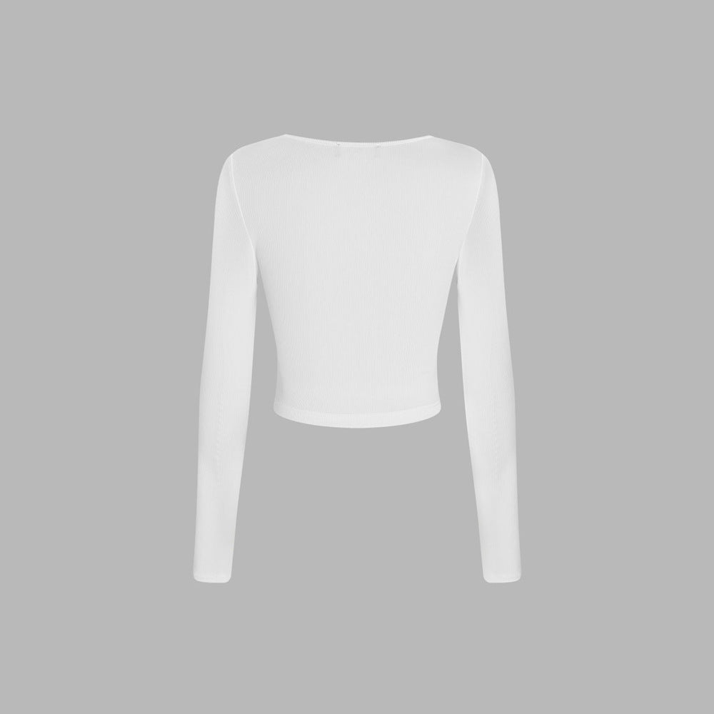 Damen gerafftes Cropped-Longsleeve mit quadratischem Ausschnitt und figurbetonter Passform – Avérine