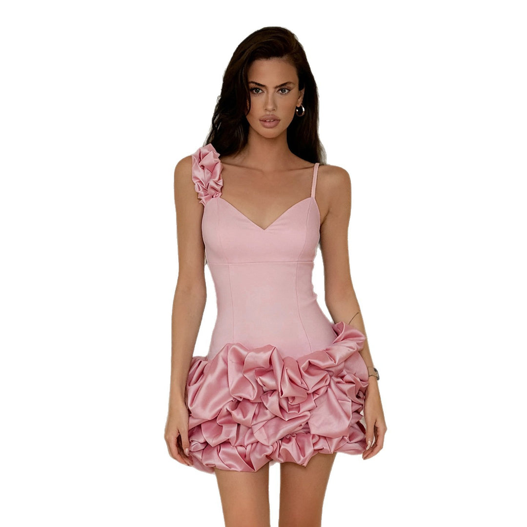 Damen Minikleid mit voluminösen Rüschendetails und einseitigen Träger Echo Archiv