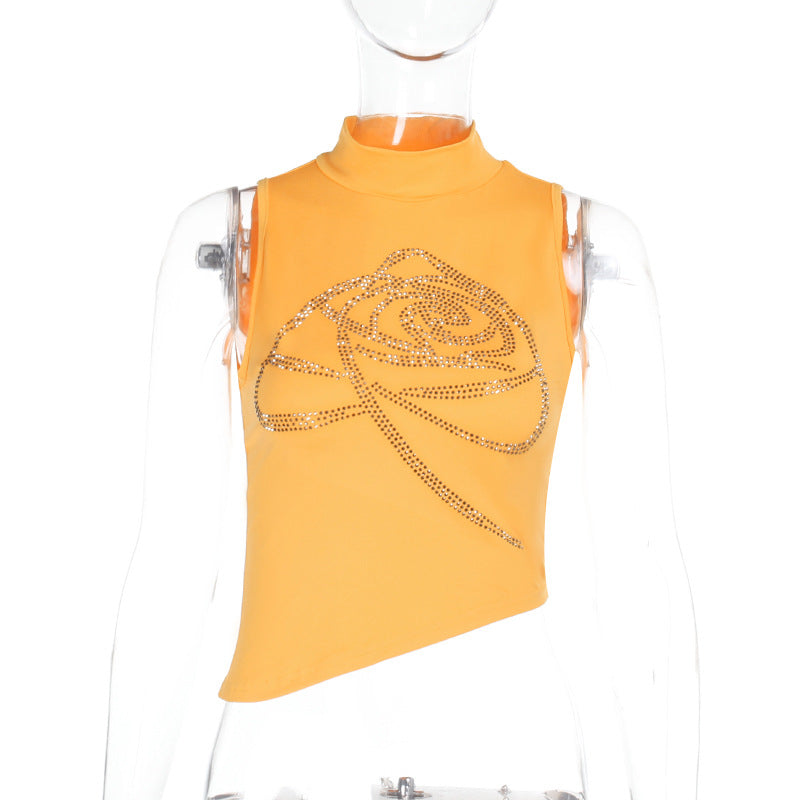 Damen elegantes Fitness-Crop-Top mit glitzerndem Design und Stehkragen Echo Archiv