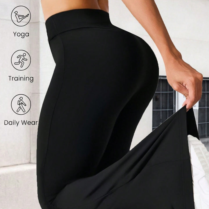 Damen Sportliche Hochbund Leggings und asymmetrisches Crop-Top Set Echo Archiv