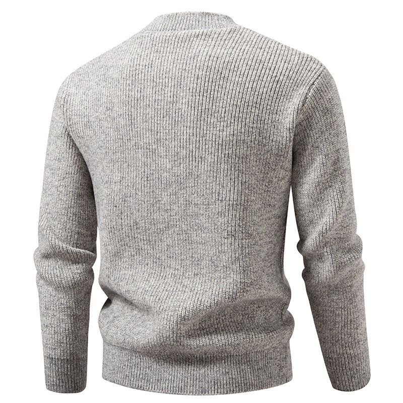 Herren Feinstrick-Henleypullover mit kurzem Stehkragen, Knopfleiste und Rippbündchen Echo Archiv