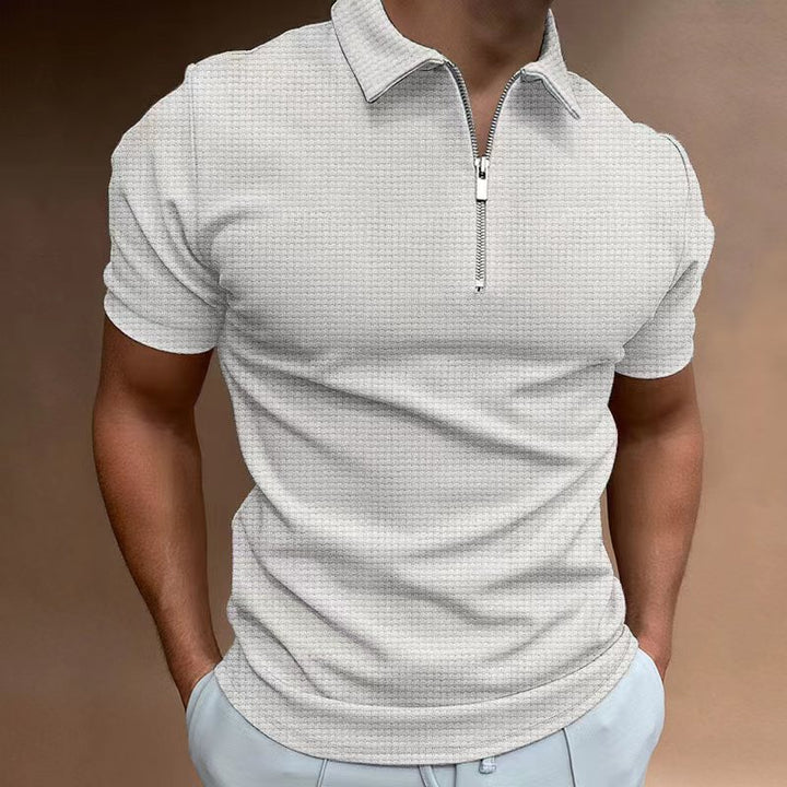 Herren Kurzarm Poloshirt mit modischem Reißverschluss und strukturiertem Muster Echoarchiv