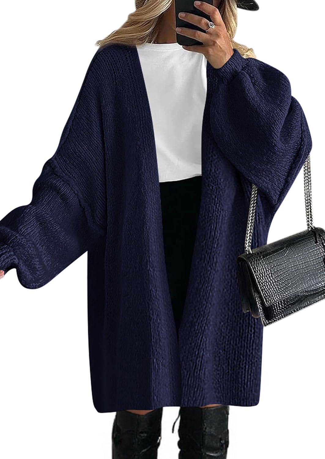 Damen Oversize Strickcardigan mit weiten Ballonärmeln und offener Front Echoarchiv