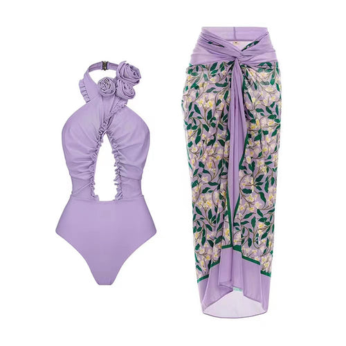 Damen Badeanzug mit floralem Wickelrock Echo Archiv
