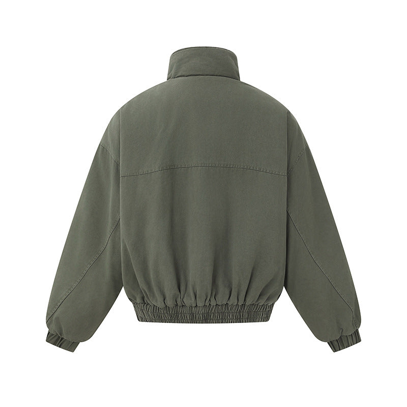 Unisex Boxy-Canvas-Blousonjacke mit hohem Stehkragen, diagonalem Nahtdesign und elastischem Saum Echoarchiv