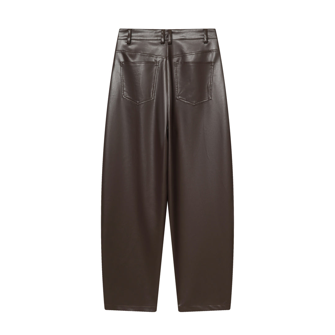 Damen nan weite Highwaist Cropped-Lederhose mit Five‑Pocket und geradem Bein Echo Archiv