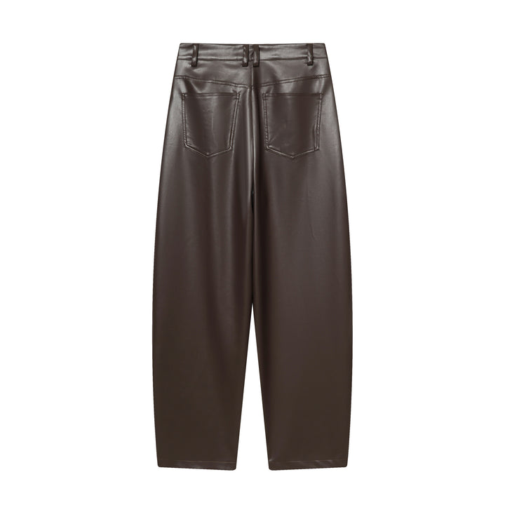 Damen nan weite Highwaist Cropped-Lederhose mit Five‑Pocket und geradem Bein Echo Archiv
