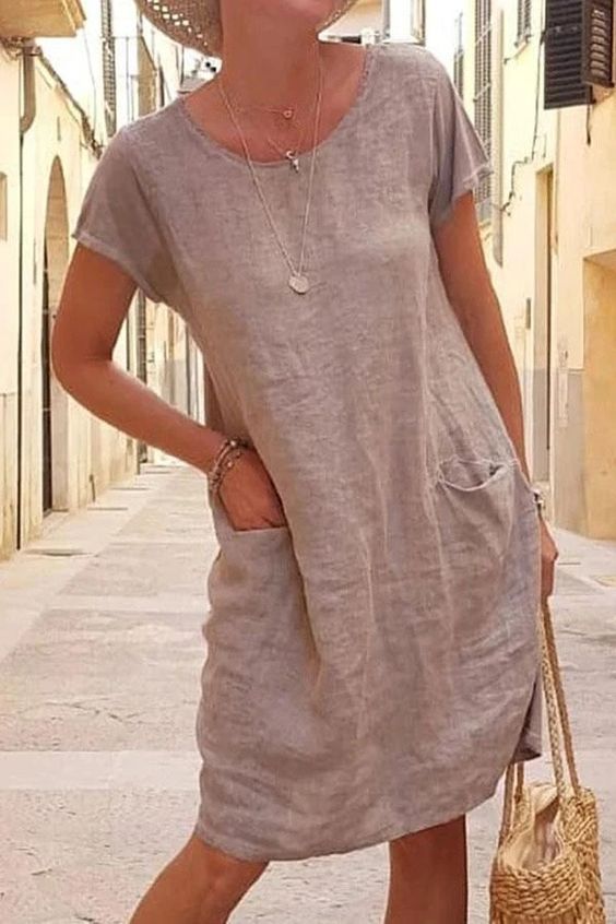 Echoarchiv | Leinen Casual Kleid mit Taschen