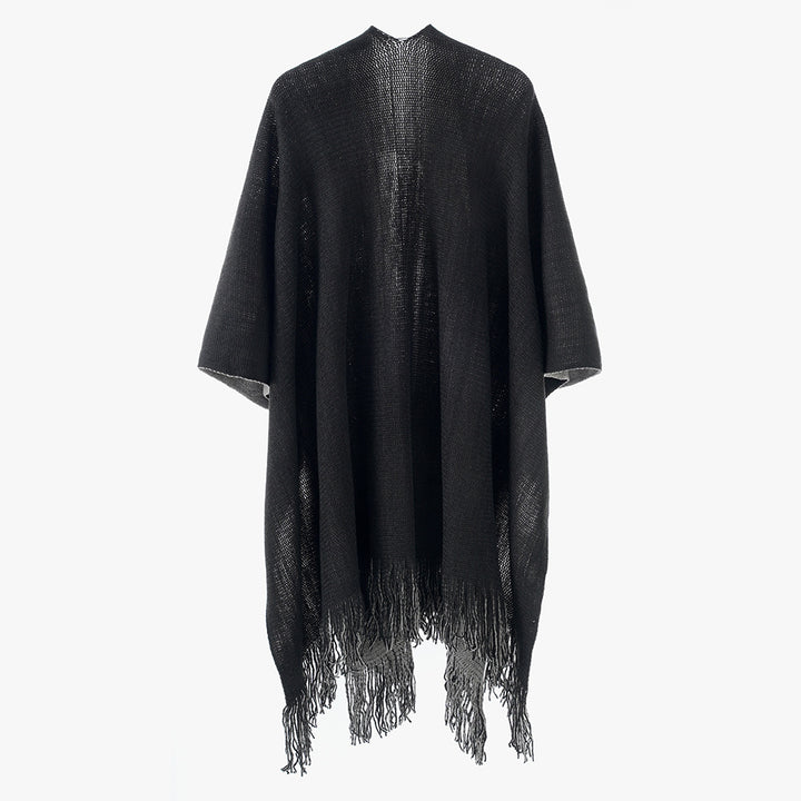Damen Leichter Oversize-Stricküberwurf im Cape-Stil mit Fransensaum Echo Archiv