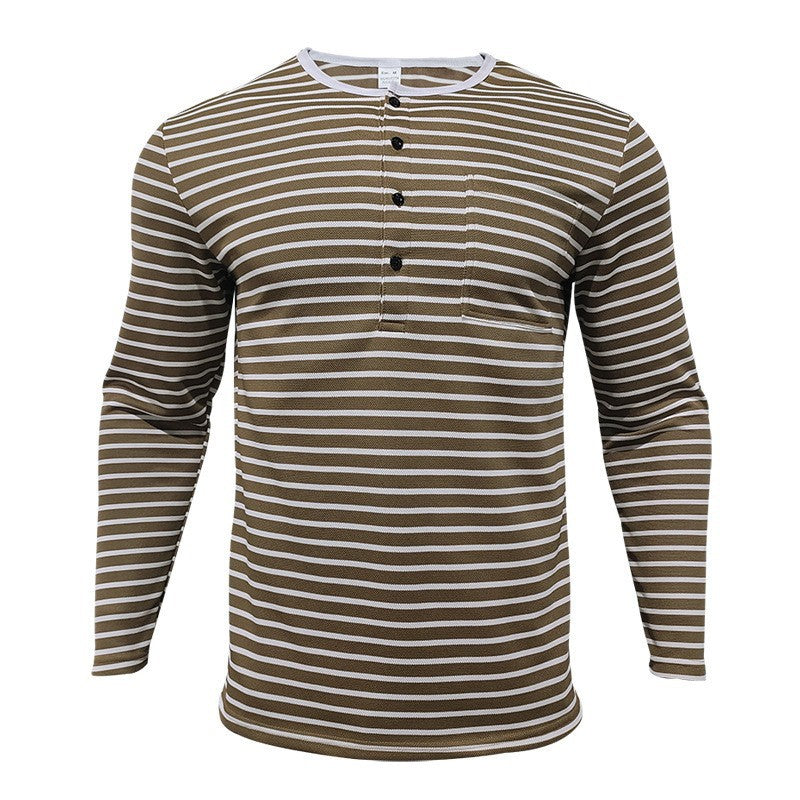 Herren Langarmshirt mit gestreiftem Design und Knopfleiste Echoarchiv