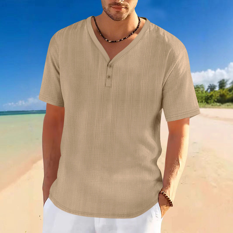 Herren lässiges Kurzarm-Henley-Shirt mit strukturierter Oberfläche Echoarchiv