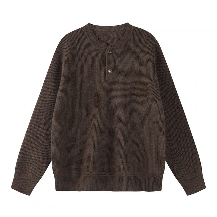 Unisex Boxy-Strickpullover mit Henley-Ausschnitt und strukturierter Waffelstrickoptik Echo Archiv