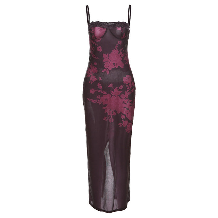 Damen Extravagantes Spitzen-Nachtkleid mit floralem Design und langem Schnitt Echo Archiv