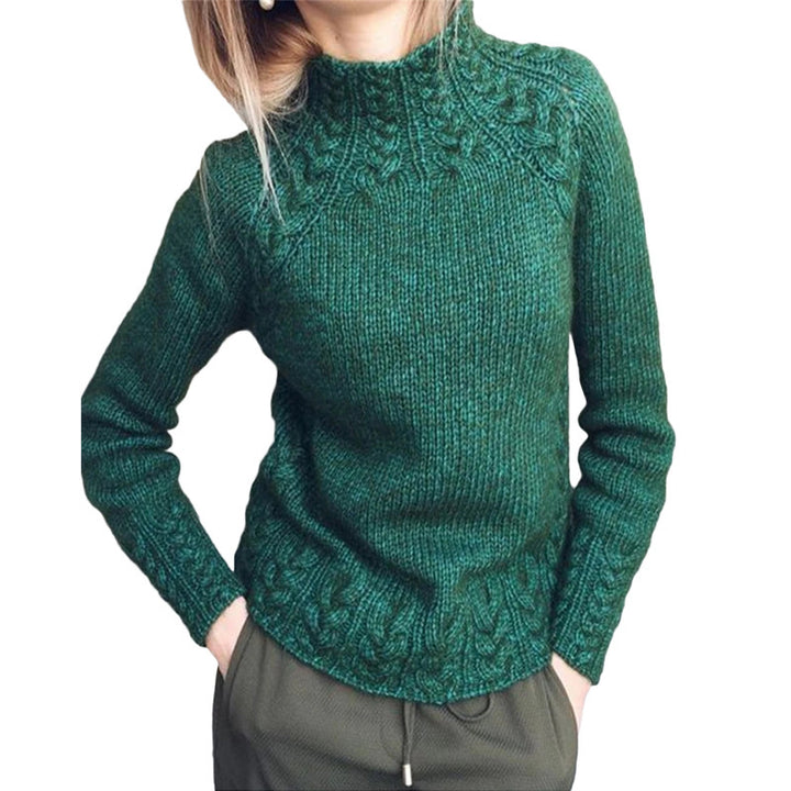 Damen nan grobgestrickter Zopfmuster-Pullover mit Stehkragen und tailliertem Schnitt Echo Archiv