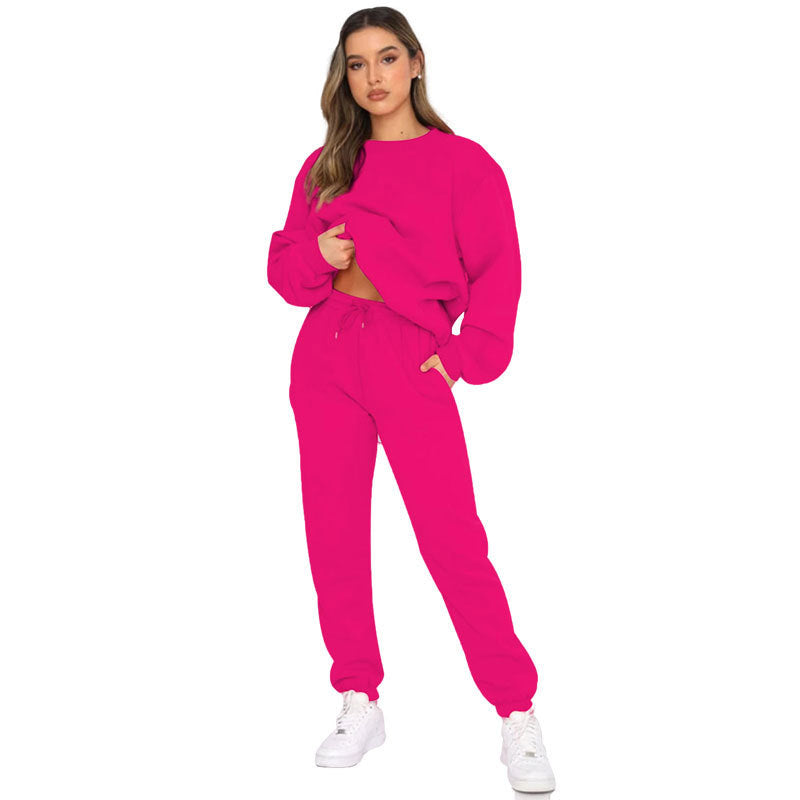 Damen zweiteiliges Cozy-Loungewear-Set mit Oversize-Rundhals und hochgeschnittener Jogginghose mit Kordelzug – Élanora