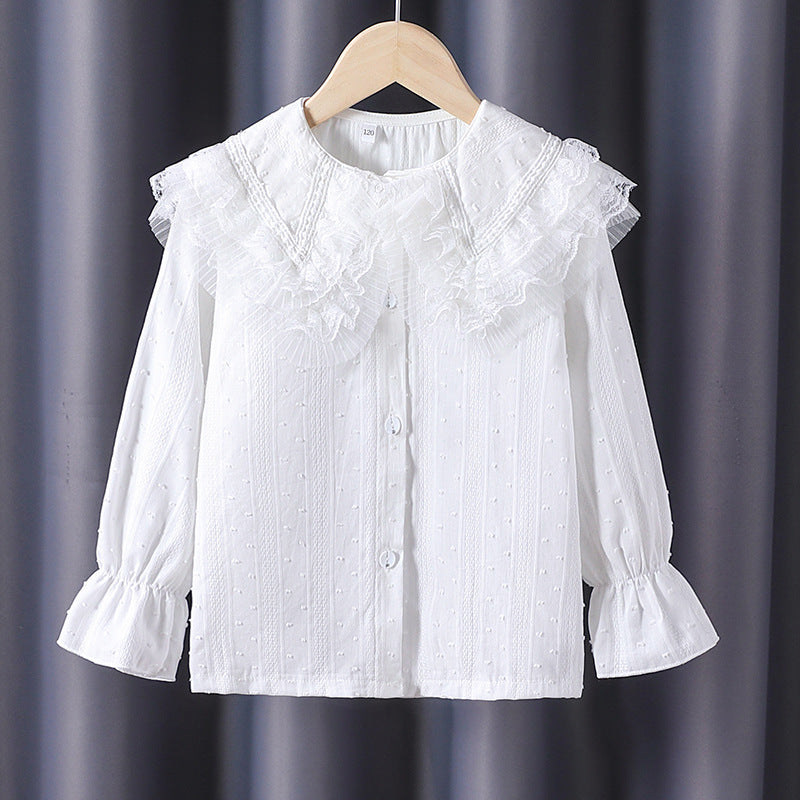 Mädchen Bluse mit voluminösem Rüschenkragen und feinen Stickereien Echo Archiv