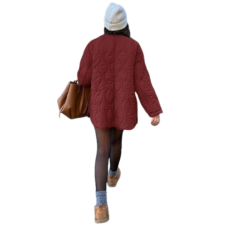 Damen gesteppte Oversize-Steppjacke mit Druckknopfleiste und gerundetem Saum Echo Archiv