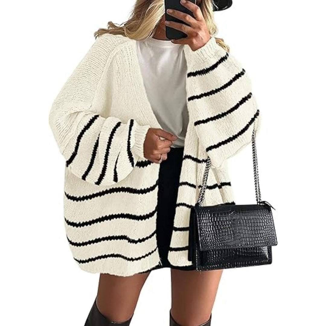 Damen Oversize Strickcardigan mit Ballonärmeln und offener Front Echoarchiv