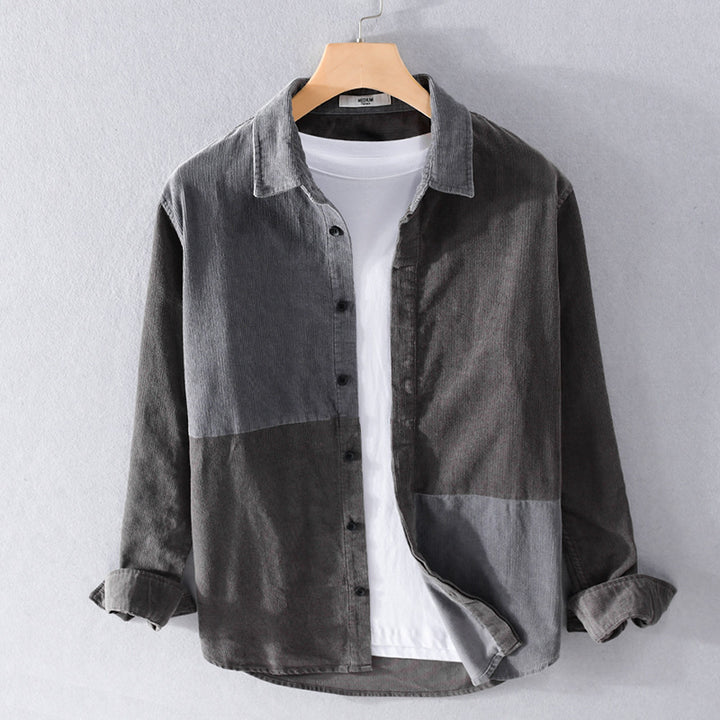 Herren Patchwork-Cordhemdjacke im Relaxed-Fit mit Kentkragen Echoarchiv