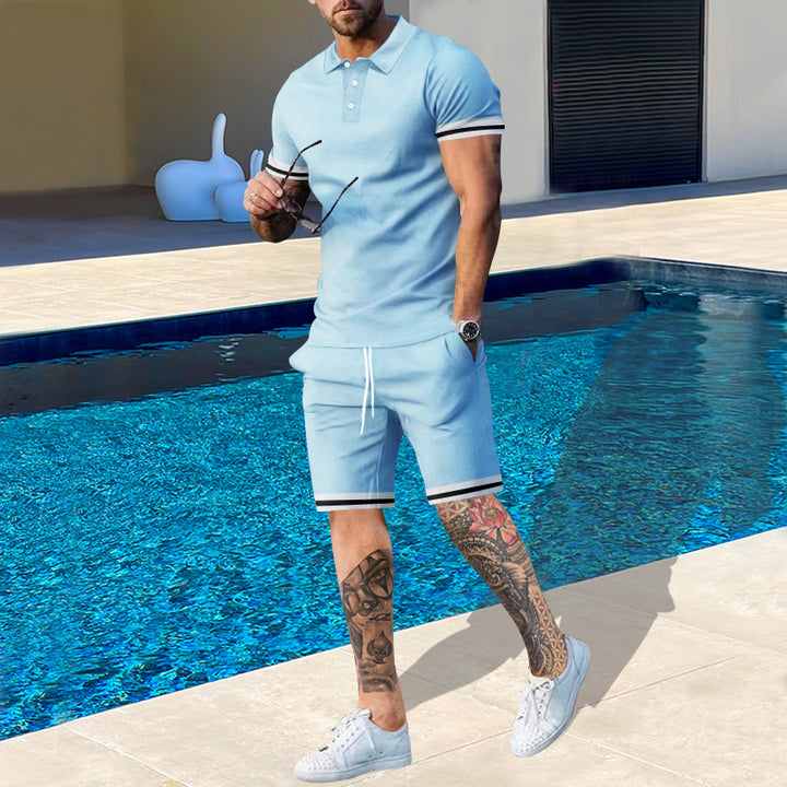 Herren Poloshirt und Shorts-Set mit sportlichen Akzenten Echoarchiv