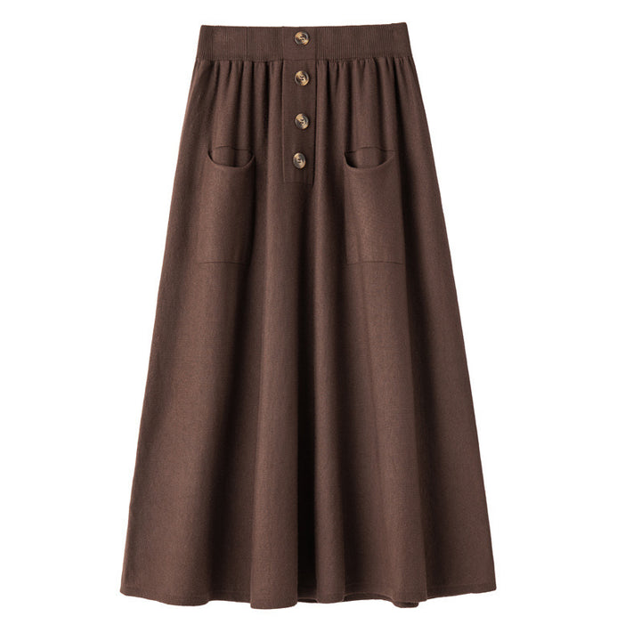 Damen Midirock aus Wollmix mit A‑Linie, elastischem Rippbund, Zierriegel‑Knopfleiste und aufgesetzten Taschen Echoarchiv