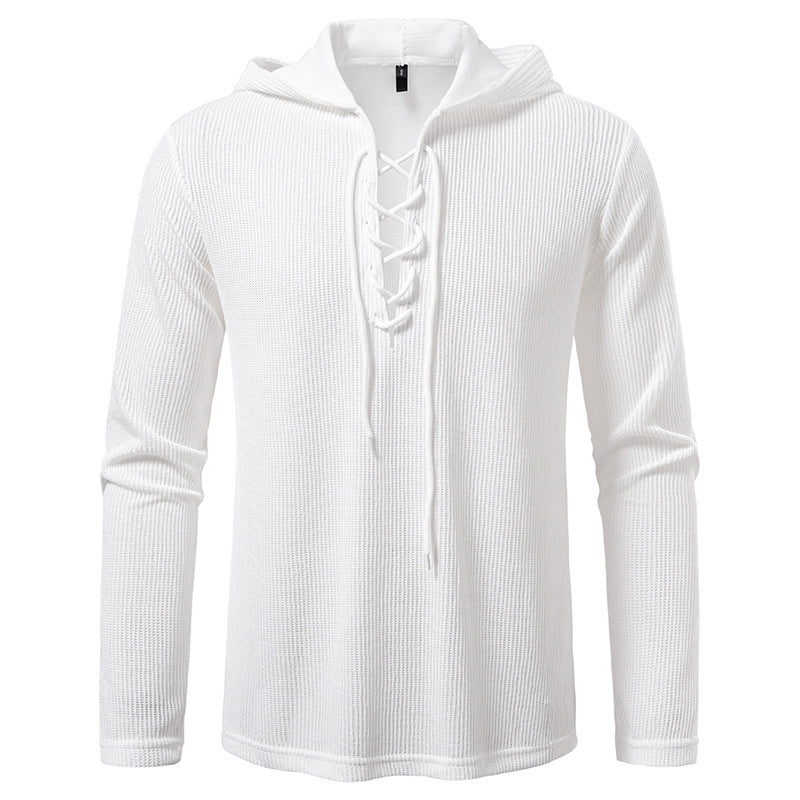 Herren Waffelstrick-Kapuzenpullover mit Schnürkragen und geradem Saum Echo Archiv