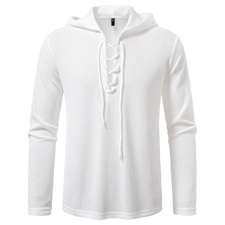 Herren Waffelstrick-Kapuzenpullover mit Schnürkragen und geradem Saum Echo Archiv