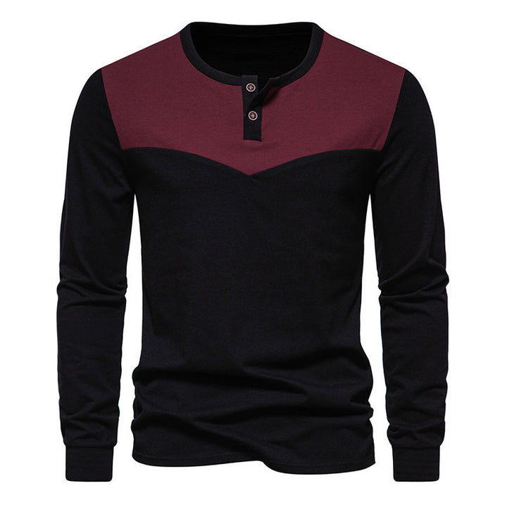 Herren Langarm-Henley-Shirt mit kontrastierenden Akzenten Echoarchiv